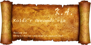 Kolár Annamária névjegykártya